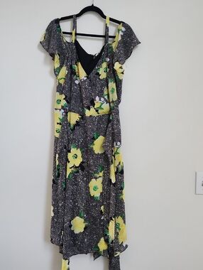 INC International Concepts Yellow Flower Cold Shoulder Dress